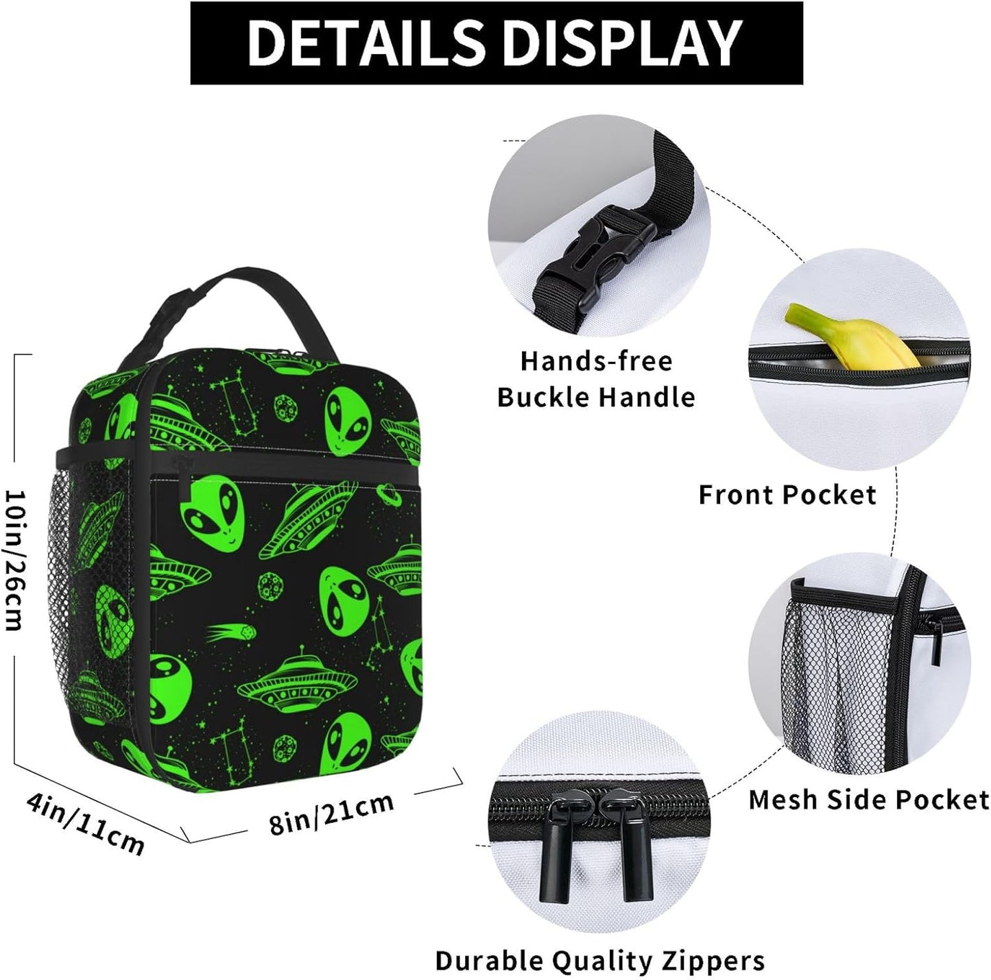 Black Cat Reusable Lunch Box Food Bag Insulated Lunch Bag for Teenage Boys Girls School Beach