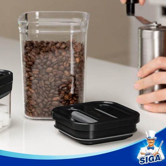 MR.SIGA 4 Pack Airtight Food Storage Container Set, BPA Free Kitchen Pantry Organization Canisters with One-handed Leak Proof Lids, 1L / 33.8oz, Medium, White