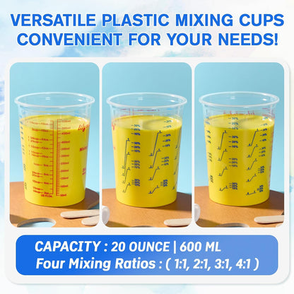 Plastic Mixing Cups, 20 oz Measuring Cups with Mixing Sticks