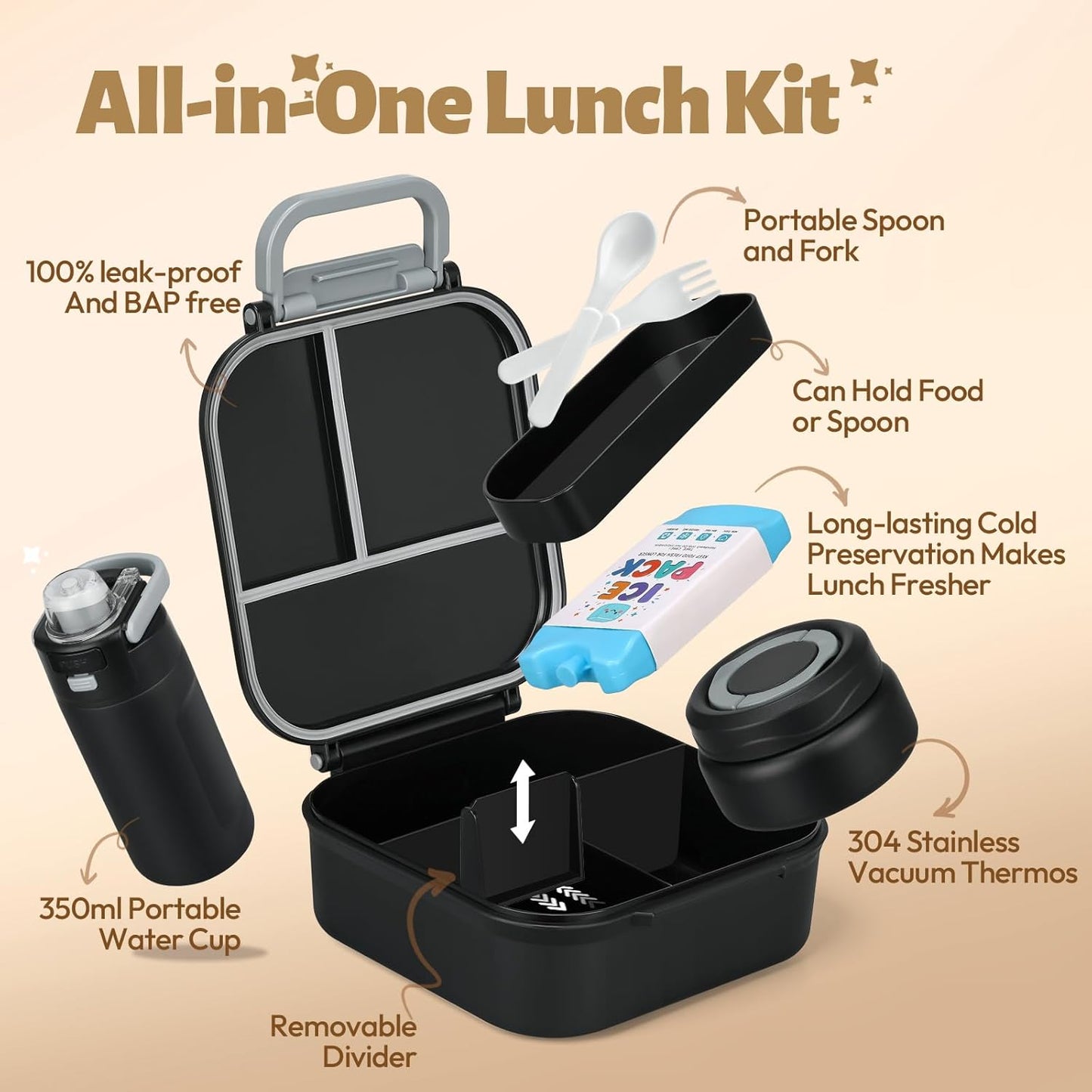 Itslife Bento Box for Kids Set, Insulated Food Container,Kids Lunch Box, 7 oz Thermos for Hot Food, 12 oz Thermos Water Bottle, Reusable Insulated Ice Bag & Fork Spoon Utensils Camping Travel Pink