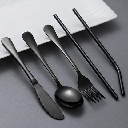 Portable Utensils Set with Case, 4pcs Stainless Steel Reusable Silverware for Lunch Camping School Picnic Workplace Travel, Lunch Box Includ Fork Spoon Knife,Easy to clean,Dishwasher Safe(Rainbow)