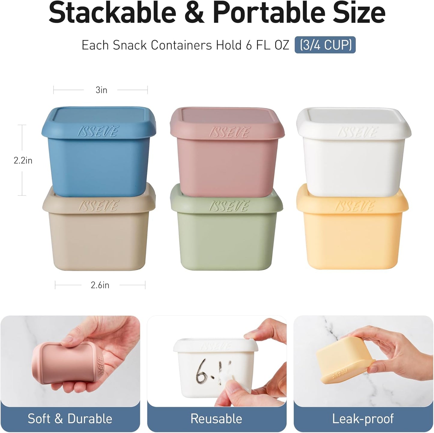 ISSEVE 8Pack 6oz Silicone Snack Containers for Kids, Reusable Small Containers with Lids, Leak Proof Silicone Food Storage Containers, Stackable Kids Lunch Box for Daycare, School, Travel