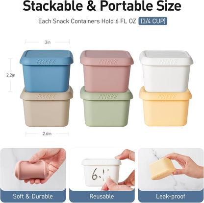 ISSEVE 8Pack 6oz Silicone Snack Containers for Kids, Reusable Small Containers with Lids, Leak Proof Silicone Food Storage Containers, Stackable Kids Lunch Box for Daycare, School, Travel