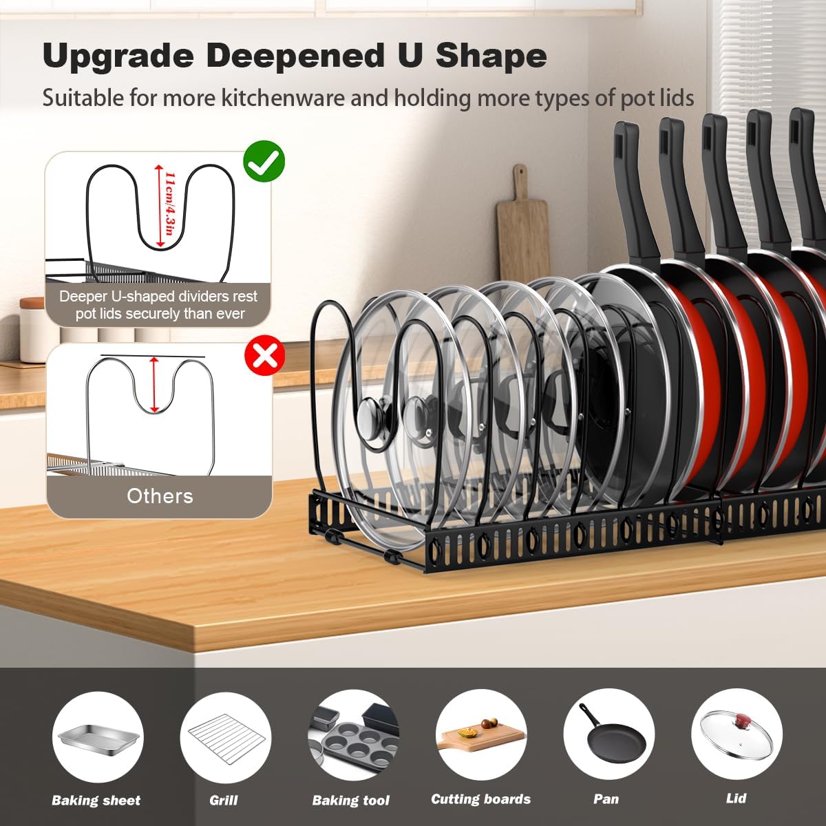 Housolution 2 Pack Pot and Pan Lid Organizer Holder Storage Rack, Black