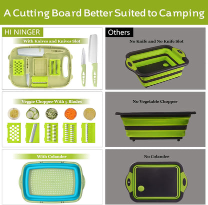 9-in-1Collapsible Cutting Board with Colander Wash Basket Camping RV Gift