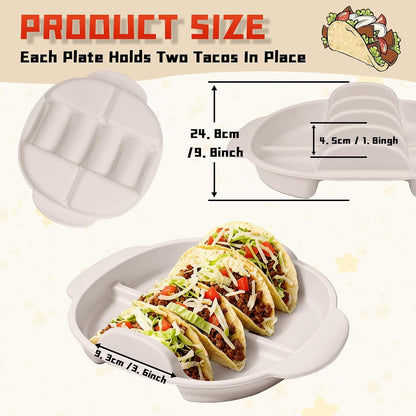 Aolin Silicone Taco Plates Set of 2, 9.8 Inch Reusable Taco Holder with Dividers - Fits Both Soft & Hard Shell Tacos, Microwave & Dishwasher Safe, Ideal Taco Serving Tray for Taco Nights & Parties