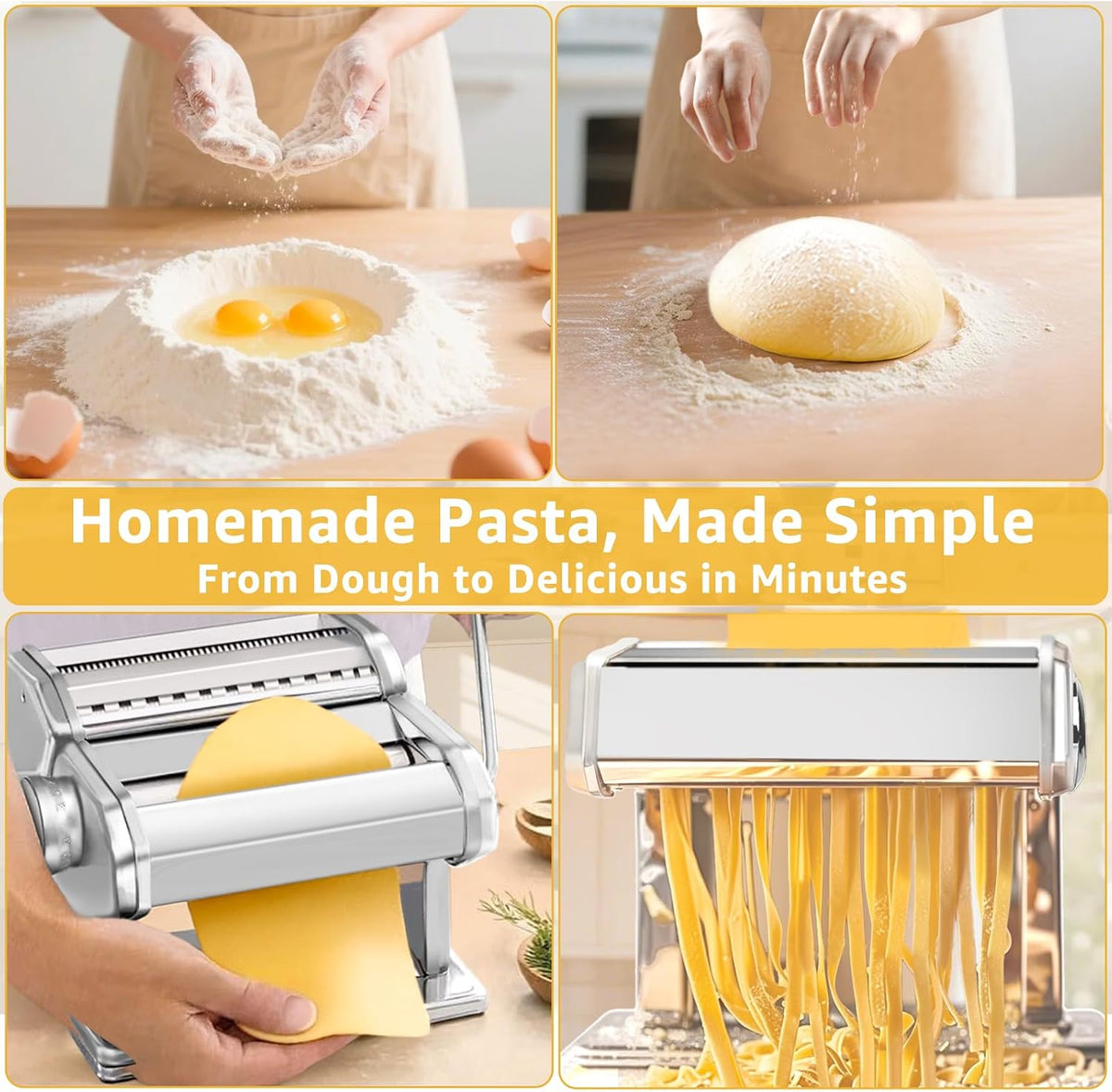 Pasta Maker - 7 Thickness Settings Pasta Roller & 2 Size Cutters