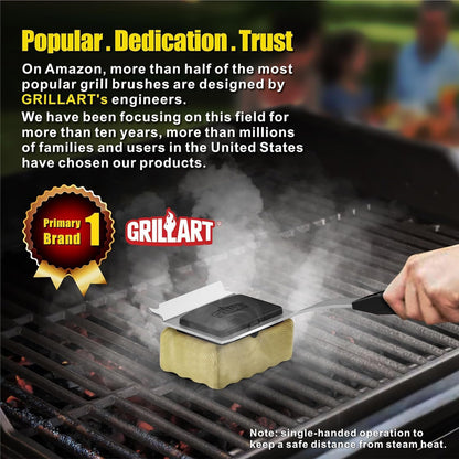 GRILLART Bristle-Free BBQ Grill Brush – Safe & Durable Cleaning Tool for Gas, Charcoal, Cast Iron & Stainless Steel Grates – Heat-Resistant Scraper Brush with Reusable Head & Hanging Loop