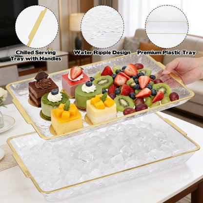 2 Set Chilled Serving Trays for Parties, 16" x 9.8" Plastic Compartment Charcuterie Platters for Serving Food Ice Party Servings Dish Keeps Food Cold for Vegetable, Fruit, Cheese, Seafood & Dip