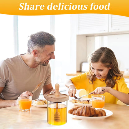 Honey Jar with Dipper and Lid,Glass Honey Pot Container Dispenser,Clear Glass Honey Container for Home Kitchen,Store Honey and Syrup,Easy to Clean… (12oz)