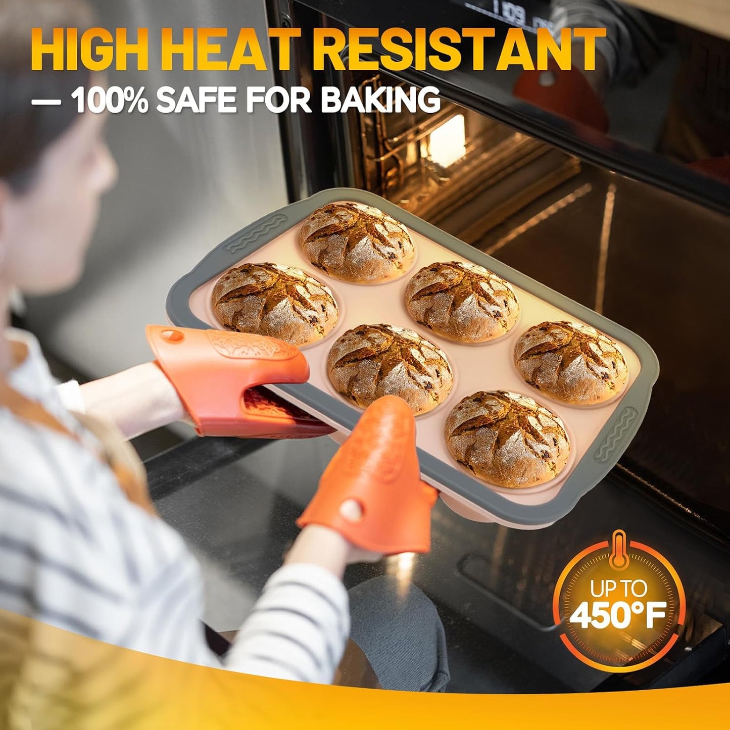 Silicone Muffin Pan, 12 Cups Non-Stick Cupcake Pan, Food-Grade BPA-Free Muffin Tin, Oven-Safe 450 °F, Reinforced Steel Frame, Easy-Grab Handles, Quick-Release 2.3" Baking Molds for Mini Treats