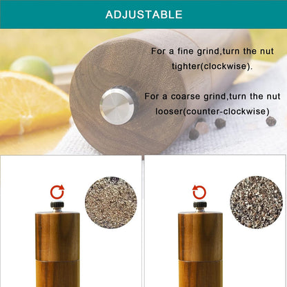 8 Inch Manual Wooden Salt and Pepper Grinder, Refillable Mill