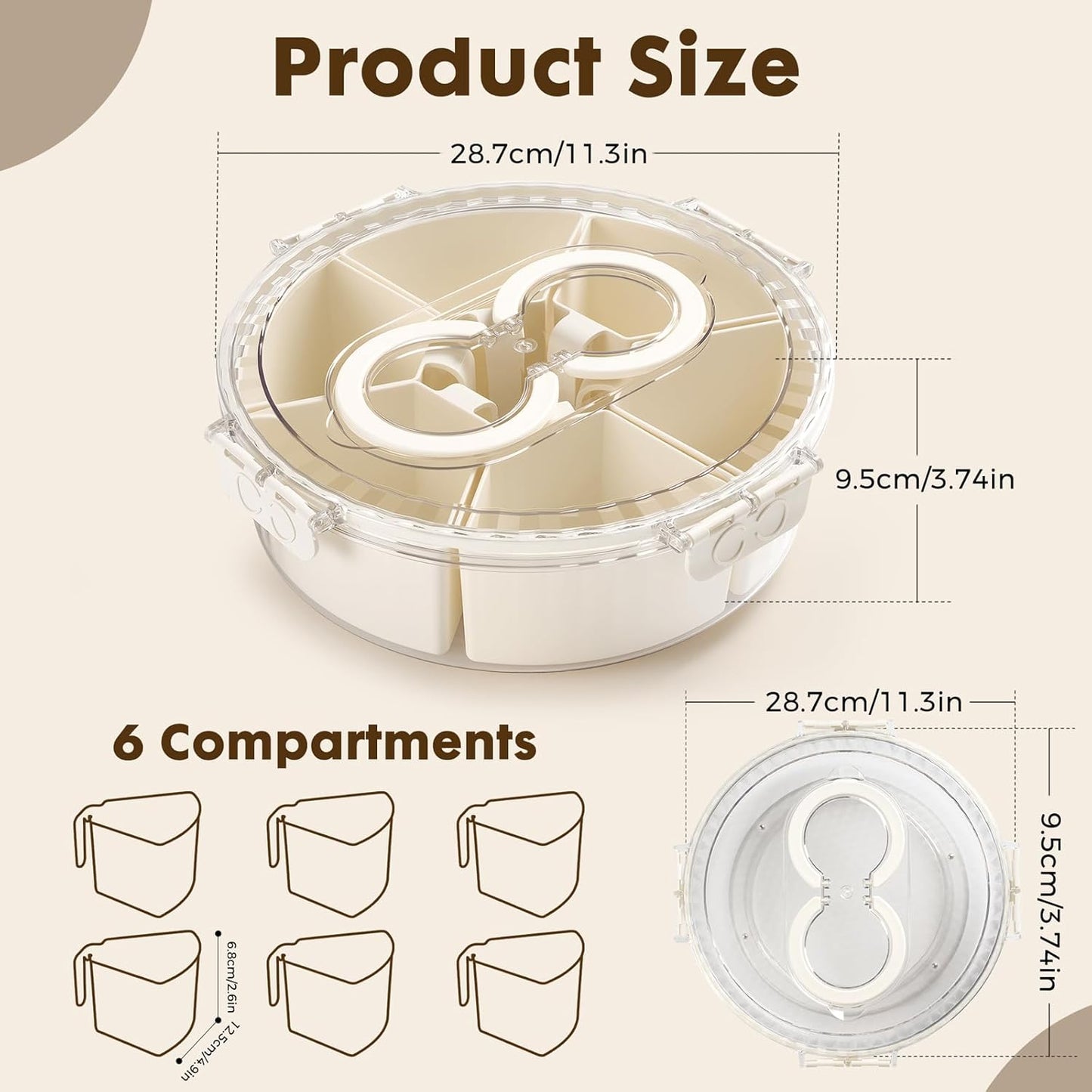 PANYEE Snack Box Container,Divided Serving Tray with Lid and Handle, Snackle box Charcuterie for Portable Snack Platters - Clear Organizer for Candy,Fruits,Nuts,Snacks-for Party,Entertaining,Picnic