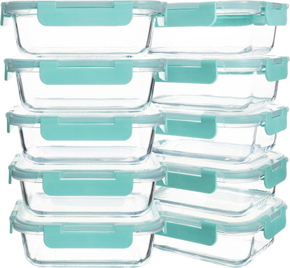 10 Pack 22 oz Glass Meal Prep Containers, Food Storage Containers with Lids, Airtight Leakproof Lunch Containers for Kitchen, Freezer, Microwave, Dishwasher Safe (Grey)