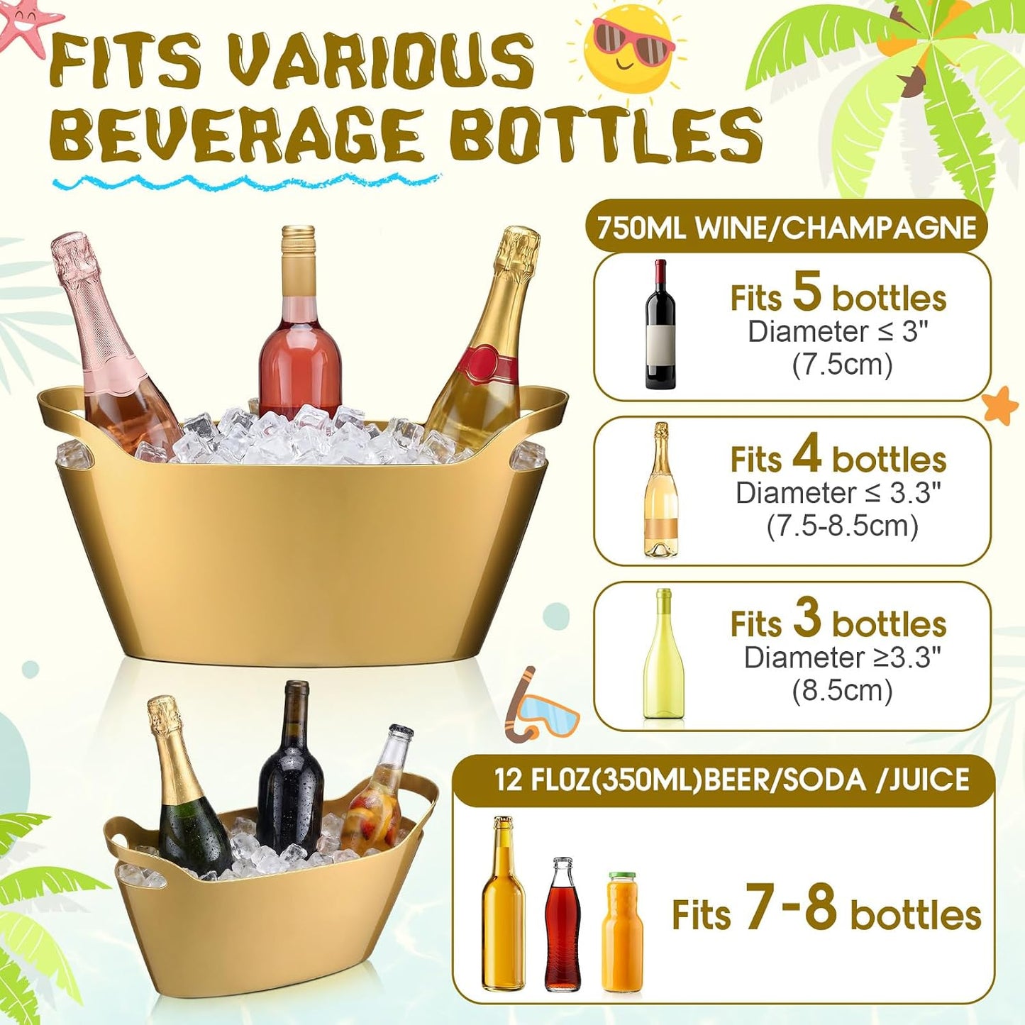 meekoo 6 Pack 6l Ice Bucket for Parties, Plastic Beverage Tub with Handles, Portable Ice Drink Bucket for Wine, Champagne, Beer, Cocktail, Large Drink Chiller for Wedding, Bar, Picnic, Pool(White)