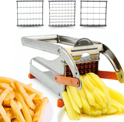 2-Blade French Fry Cutter - Stainless Steel Potato Slicer, Non-Slip Suction