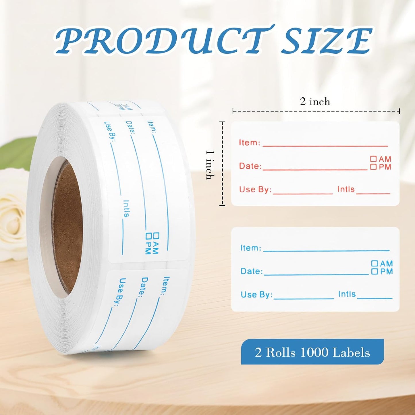 2 Rolls 1000 Pieces Food Labels Stickers, 1x2 inch Removable Food Storage Labels, Freezer Date Stickers for Refrigerator Containers Home and Restaurant Use