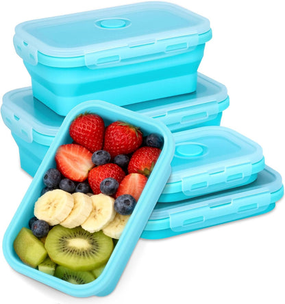 Collapsible Silicone Food Storage Containers 4 Set Airtight Leak Proof Food Containers with Lids Stackable Meal Prep for Microwave Freezer Dishwasher for Kitchen Camping Office Gray