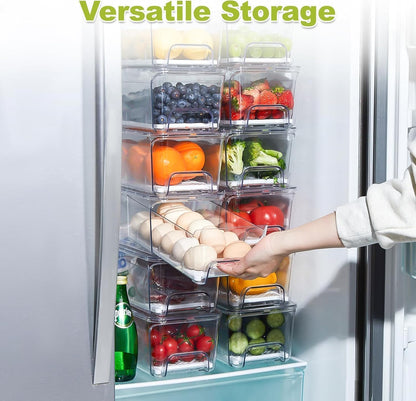 Fruit Storage Container for Fridge with Pull-Out Drawer, Drain Layer | 3 Pack, Keeps Fruits and Vegetables Fresh & Dry, Stackable Design, Clear View, Helps Reduce Odors, with Anti-Slip Base
