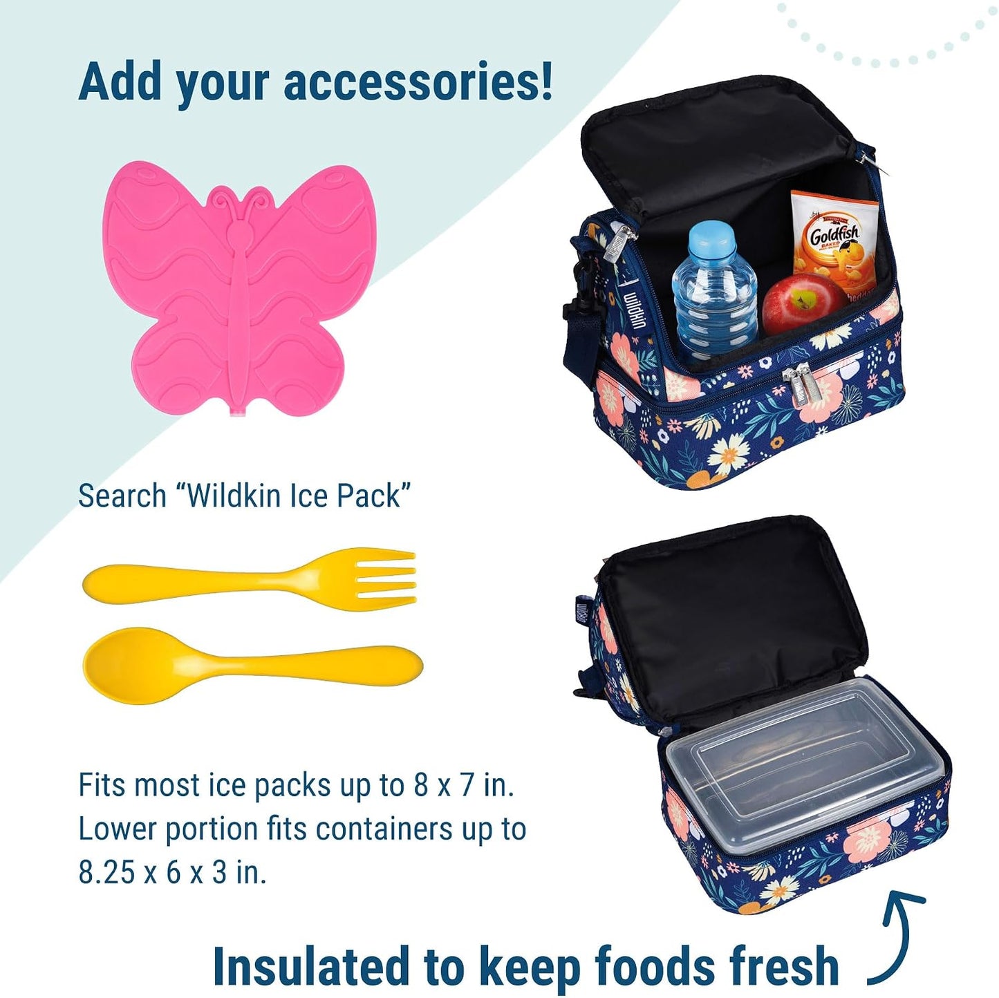 Wildkin Kids Two Compartment Insulated Lunch Bag – Keeps Food Hot or Cold, Easy-Clean Lining, Leak-Resistant & BPA-Free – Boys & Girls, Ideal for School, Travel & Daycare – Jurassic Dinosaurs