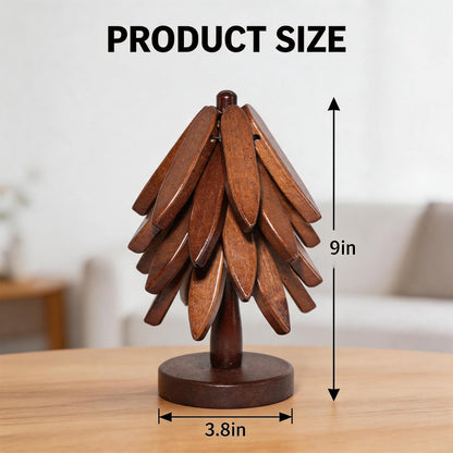 Wooden Tree Coasters Set, Black Walnut Tree Trivet for Hot Dishes, Foldable Stackable Trivets with Stand, Heat Resistant Decorative Coasters for Coffee Table, Kitchen, (Walnut)