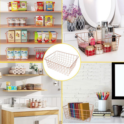 3 Pack Large Wire Baskets for Organizing 14.2'' Metal Wire Baskets with Built-in Handles, Wire Storage Basket Black Metal Freezer Organizer Wire Basket for Pantry, Cabinets, Bathroom