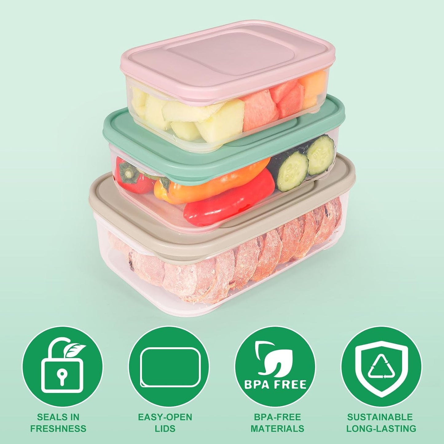 4 PCS Food Storage Containers with Lids - 100% Leak-Proof Plastic Meal-Prep Containers for Kitchen Storage and Dining out, BPA-Free, Dishwasher & Microwave Safe (Rectangle)