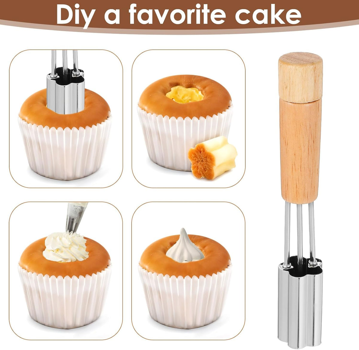 Oruola Cupcake Corer Tool - Stainless Steel Cupcake Hole Punch for Filling, Durable Cupcakes Filler Tool with Flower Design for Baking Accessories