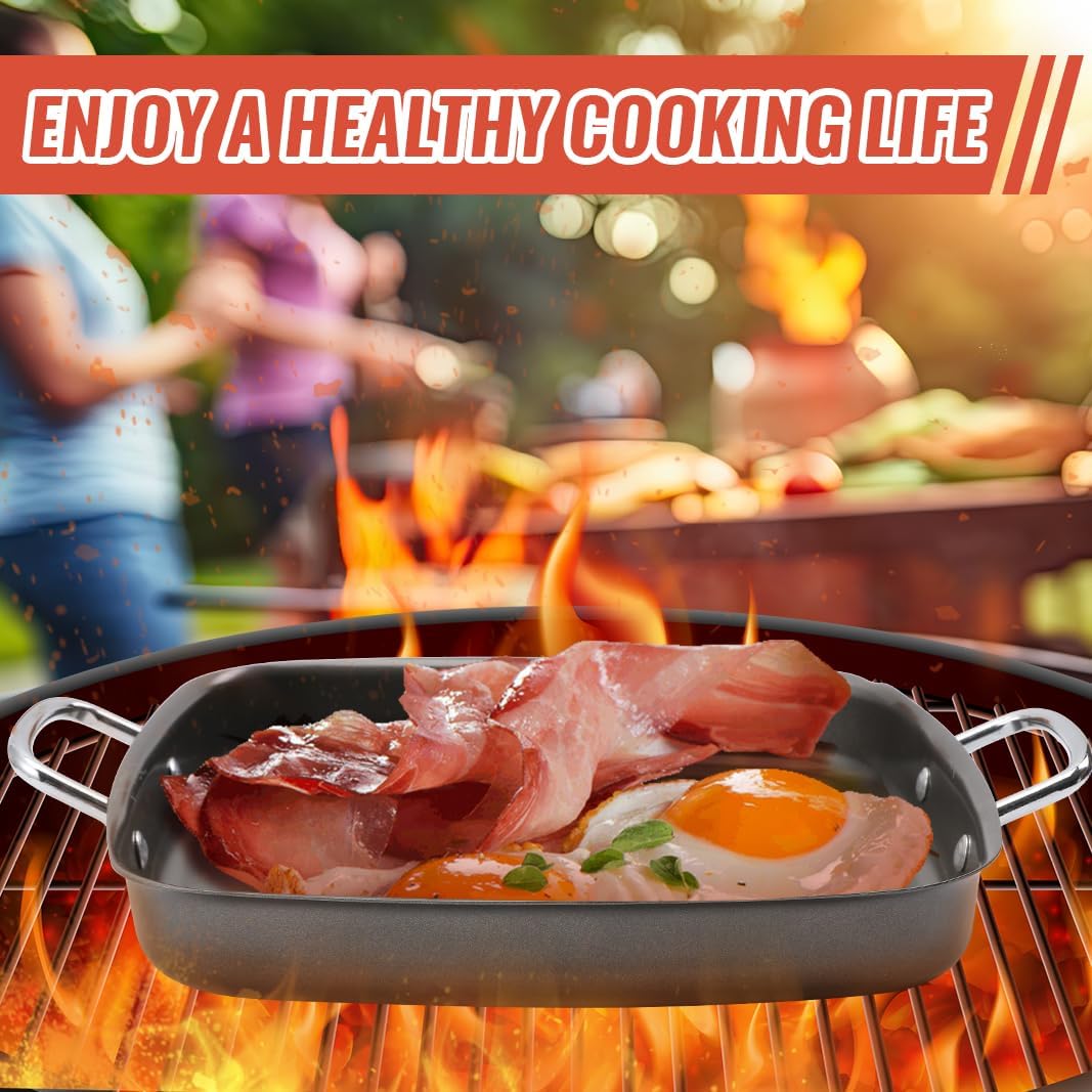 Grill Pan - 11'x15'' BBQ Grill Topper With Handles