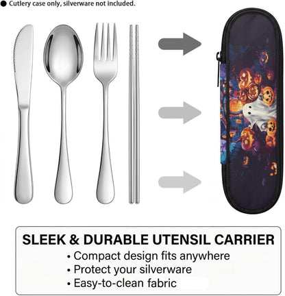 Travel Cutlery Set with Case for Kids Portable Utensil Case Reusable Silverware Pouch for School Travel Lunch Capybara Flower