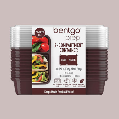 Bentgo Prep - 20-Piece 2-Compartment Reusable Meal Prep Containers with Lids, PFAS & BPA Free Materials, Durable, Microwave, Freezer, & Dishwasher Safe To Go Food Storage (Rose Gold)