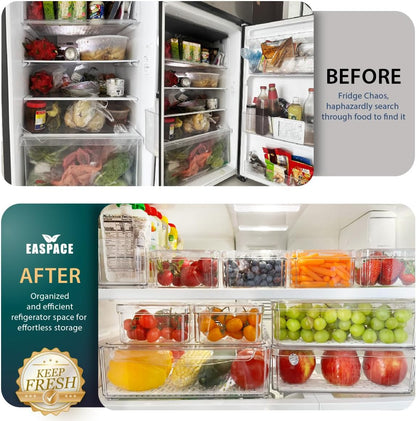 10-Pack Clear Fridge Organizer Bins with Lids & Drainage Holes, Stackable Container Set, BPA-Free Plastic Refrigerator Storage Containers for Food, Fruits, Vegetables, Meats (Multi-Purpose)
