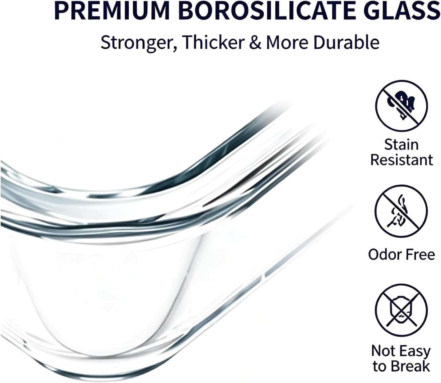 Glass Food Storage Containers with Lids, 3 Pack (14oz / 24oz / 36oz), Glass Meal Prep Containers, Airtight & Leak Proof Bento Boxes, Microwave Oven Freezer Safe Kitchen Storage Containers