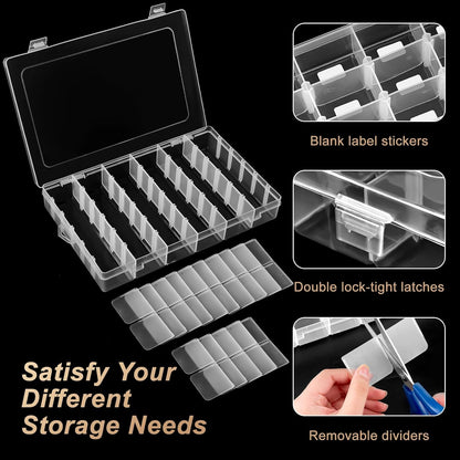 Mauproy 4 Pack 8 Grids Bead Organizer and Storage, Clear Plastic Storage Containers with Removable Dividers and Labels Small Tackle Box Organizer for Jewelry Crafts Electronics Small Parts
