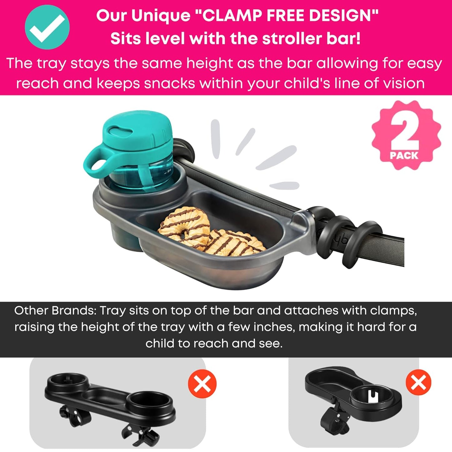 Swanoo Universal Stroller Snack Tray | Compatible With Nuna Mockingbird Bugaboo Uppababy | Stroller Bumper Bar Tray Attachment with Cup Holder | Baby Toddler Disneyland Essentials Stroller Accessories