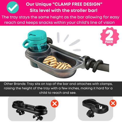 Swanoo Universal Stroller Snack Tray | Compatible With Nuna Mockingbird Bugaboo Uppababy | Stroller Bumper Bar Tray Attachment with Cup Holder | Baby Toddler Disneyland Essentials Stroller Accessories