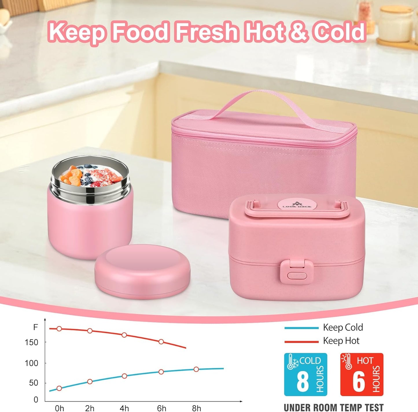 Pawtong Bento Lunch Box with 8oz Soup Thermo, Kids Sustainable Bento Box Leakproof Lunch Food Containers with Lunch Bag, Kids Thermo Insulated Hot Food Jar for School, Trvael (Blue)