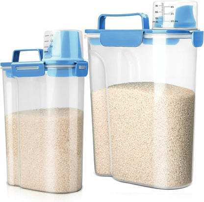 Viretec Rice Storage Container, 15 to 20lb Dry Food Airtight Dispenser, Pet Dog Cat Food Canister, BPA Free Clear Plastic Kitchen and Pantry Bin for Oatmeal, Cereal, Pasta, Flour Pack of 2 Grey
