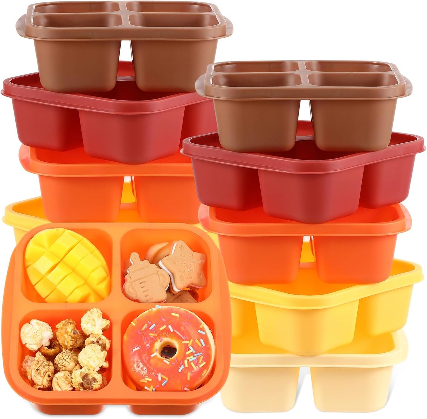 Honeydak 10 Pack Bento Snack Containers 4 Compartment Snack Boxes Reusable Containers with Lids Divided Meal Prep Lunch Food Storage Box for School Work Travel