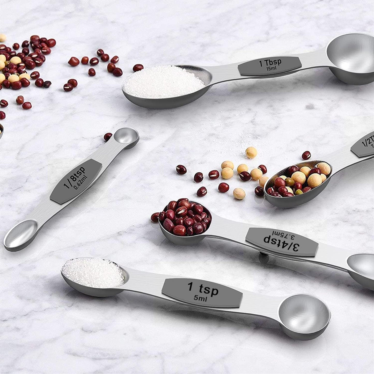 Wildone Measuring Cups and Magnetic Measuring Spoons Set, 16Pcs | 8 Stainless Measuring Cups, 7 Double-sided Magnetic Measuring Spoons & leveler for Spice Jar and Liquid Measuring, Multicolor