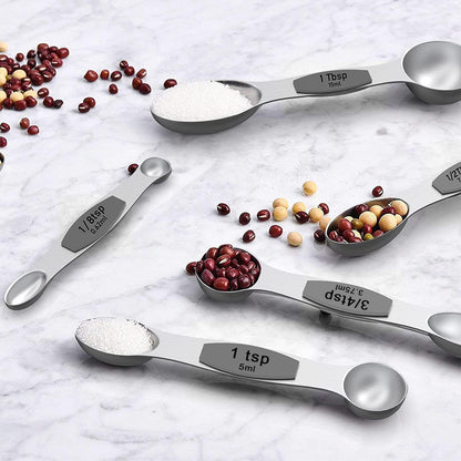 Wildone Measuring Cups and Magnetic Measuring Spoons Set, 16Pcs | 8 Stainless Measuring Cups, 7 Double-sided Magnetic Measuring Spoons & leveler for Spice Jar and Liquid Measuring, Multicolor