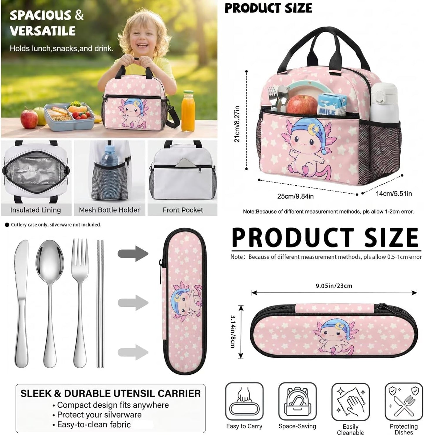 Cute Capybara Pizza Backpack for Girls, 5 Pcs Boys School Bag Set for Kids, 17 Inch Backpacks Lunch Pencil Box Reusable Utensils Case Set for Middle Elementary School, 3rd Grade Backpack