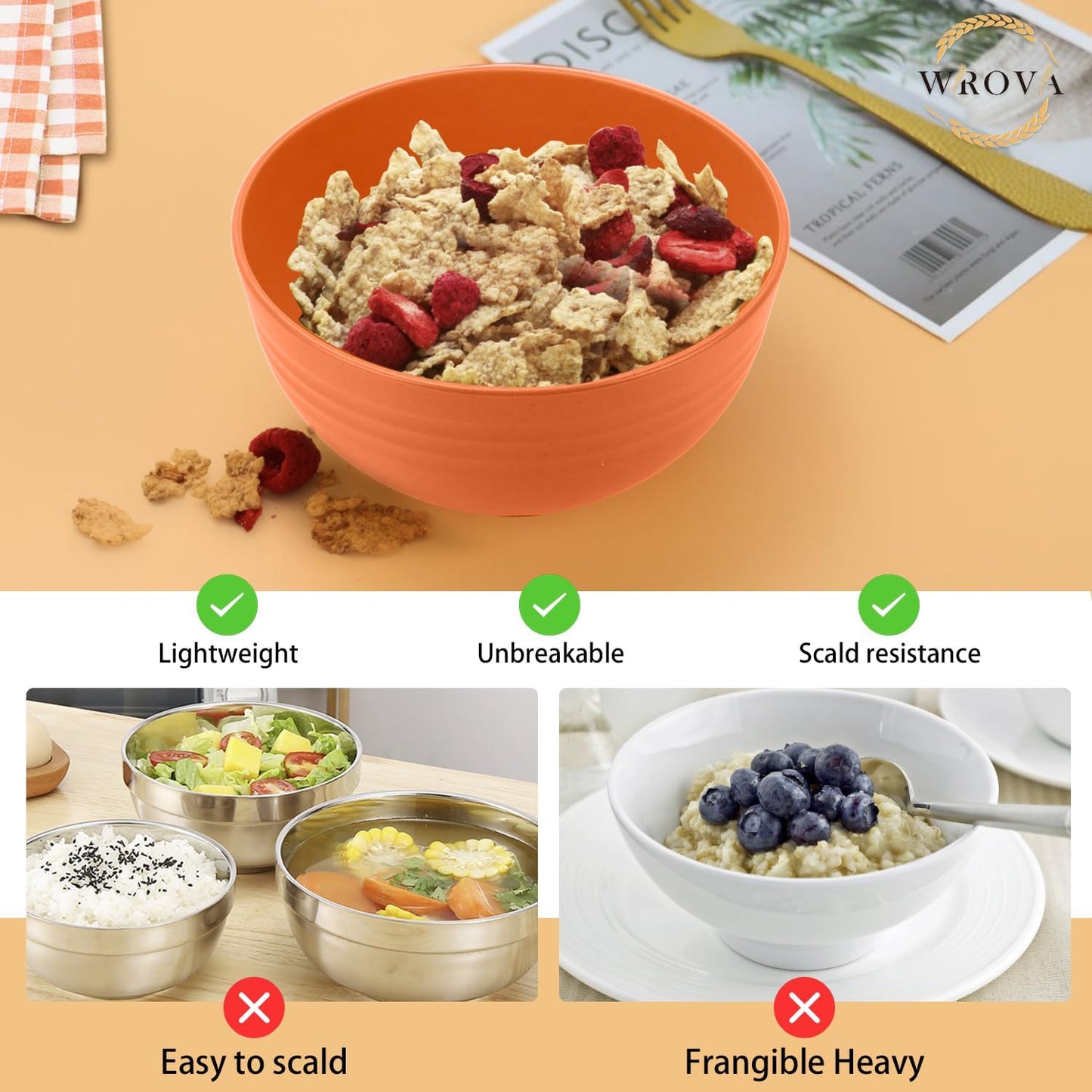 Wheat Straw Bowl Sets,8 PCS Unbreakable Cereal Bowl 26 OZ,Microwave and Dishwasher Safe Bowls,Bowl Sets for Camping and Picnic BPA Free Colorful Salad Bowls for Serving Soup,Oatmeal and Fruit Etc…