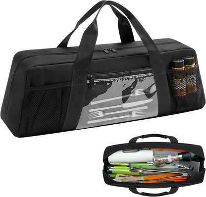 Grill Tool Storage Bag for BBQ Utensils up to 22" – Large BBQ Utensil Organizer with Pockets, Portable Barbecue Accessories Carrying Case for Camping, Outdoor Cooking (Bag Only, Black)