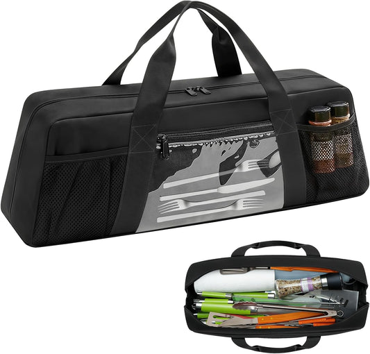 Grill Tool Storage Bag for BBQ Utensils up to 22" – Large BBQ Utensil Organizer with Pockets, Portable Barbecue Accessories Carrying Case for Camping, Outdoor Cooking (Bag Only, Black)