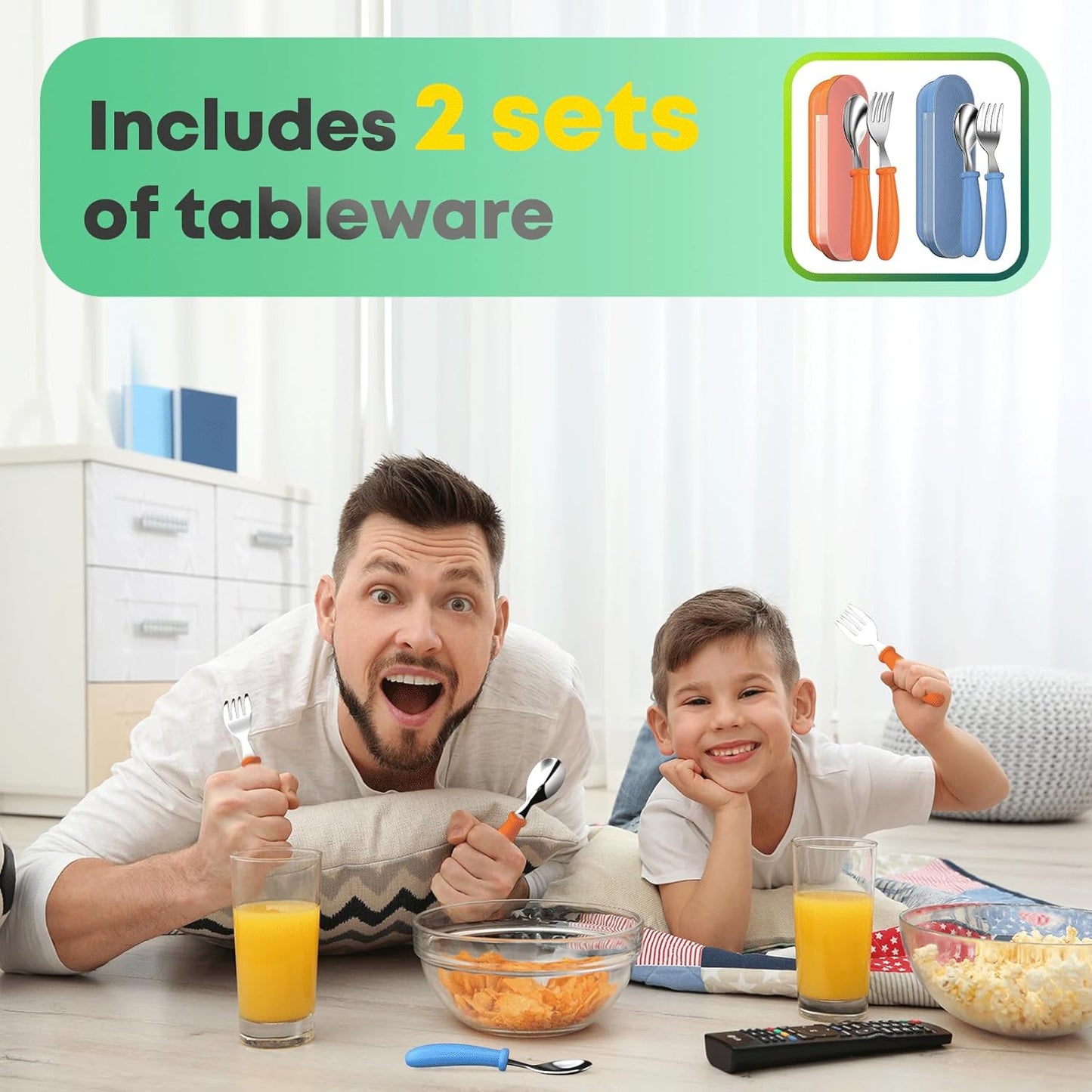 Toddler Utensils, Toddler Forks and Spoons, Baby Utensils Set with Storage Box for Self Feeding Safe, Dishwasher Safe (2 Set with Case)