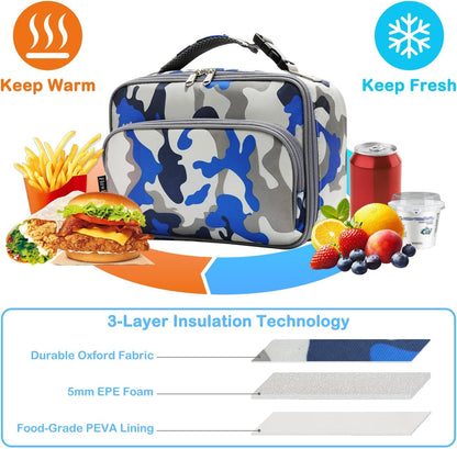 FlowFly Kids Lunch box Insulated Soft Bag Mini Cooler Back to School Thermal Meal Tote Kit for Girls, Boys, Astronaut - Colors A