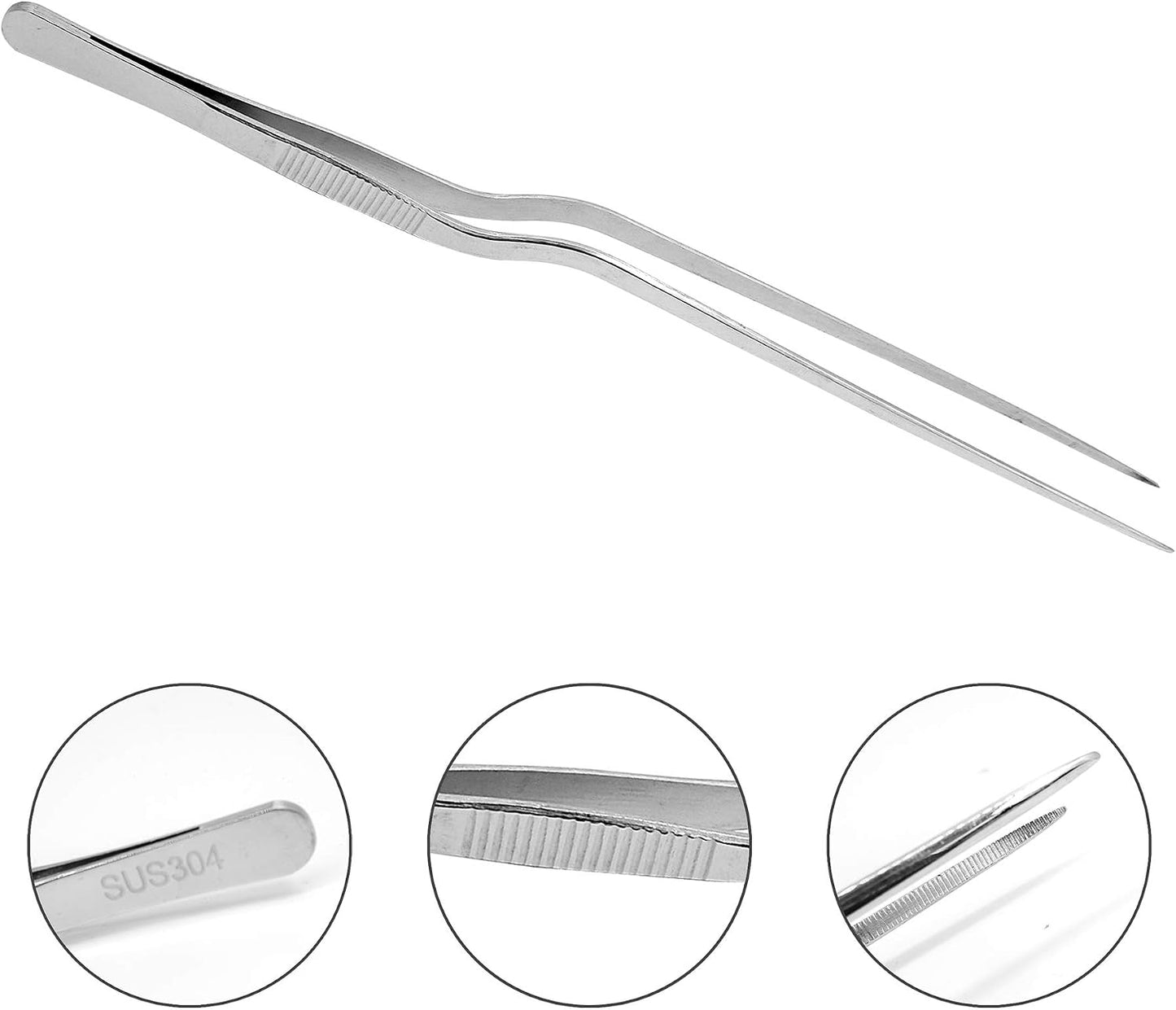3 Pack Stainless Steel Offset Tweezer Culinary, 12" 8" 6" Kitchen Tweezers for Cooking, Chefs Precision Tweezers for Cooking