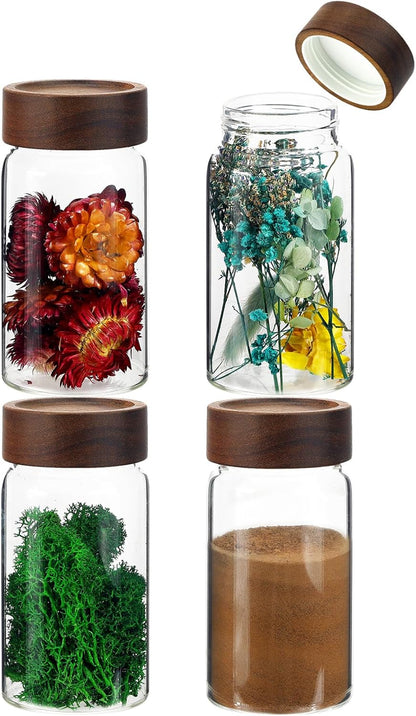 6 pc Glass Spice jars Glass Jars with Screw Lid 5 oz Acacia Wood Glass Herb Sugar Coffee Bean Ground Container Food Storage Canister for Candy Pantry Tea Seasoning Meal Prep Snack (6*150ml(5oz))