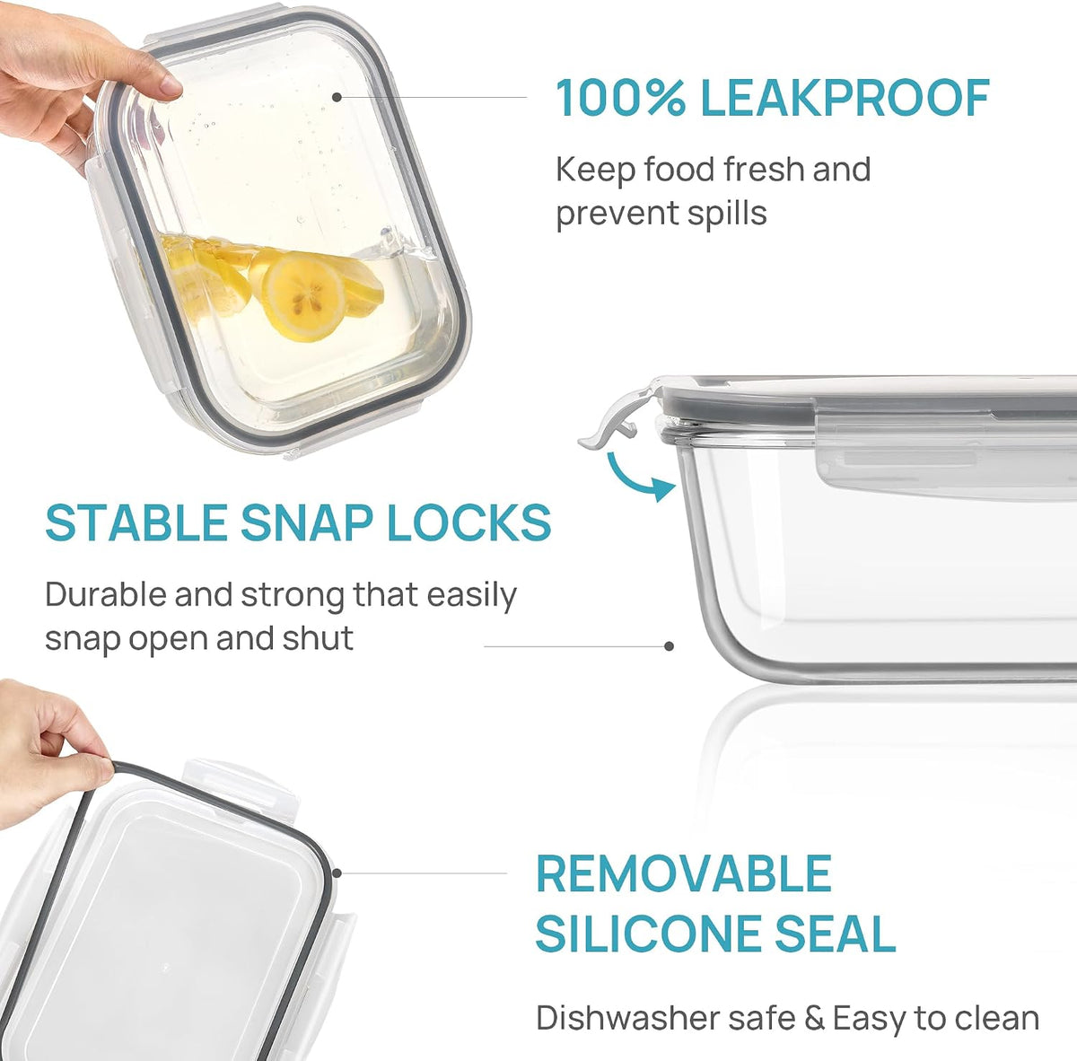 Vtopmart 10 Pack 35oz Glass Food Storage Containers with Lids, Meal Prep Containers, Airtight Reusable Lunch Container Set, Safe for Oven, Microwave, Freezer, and Dishwasher, Grey